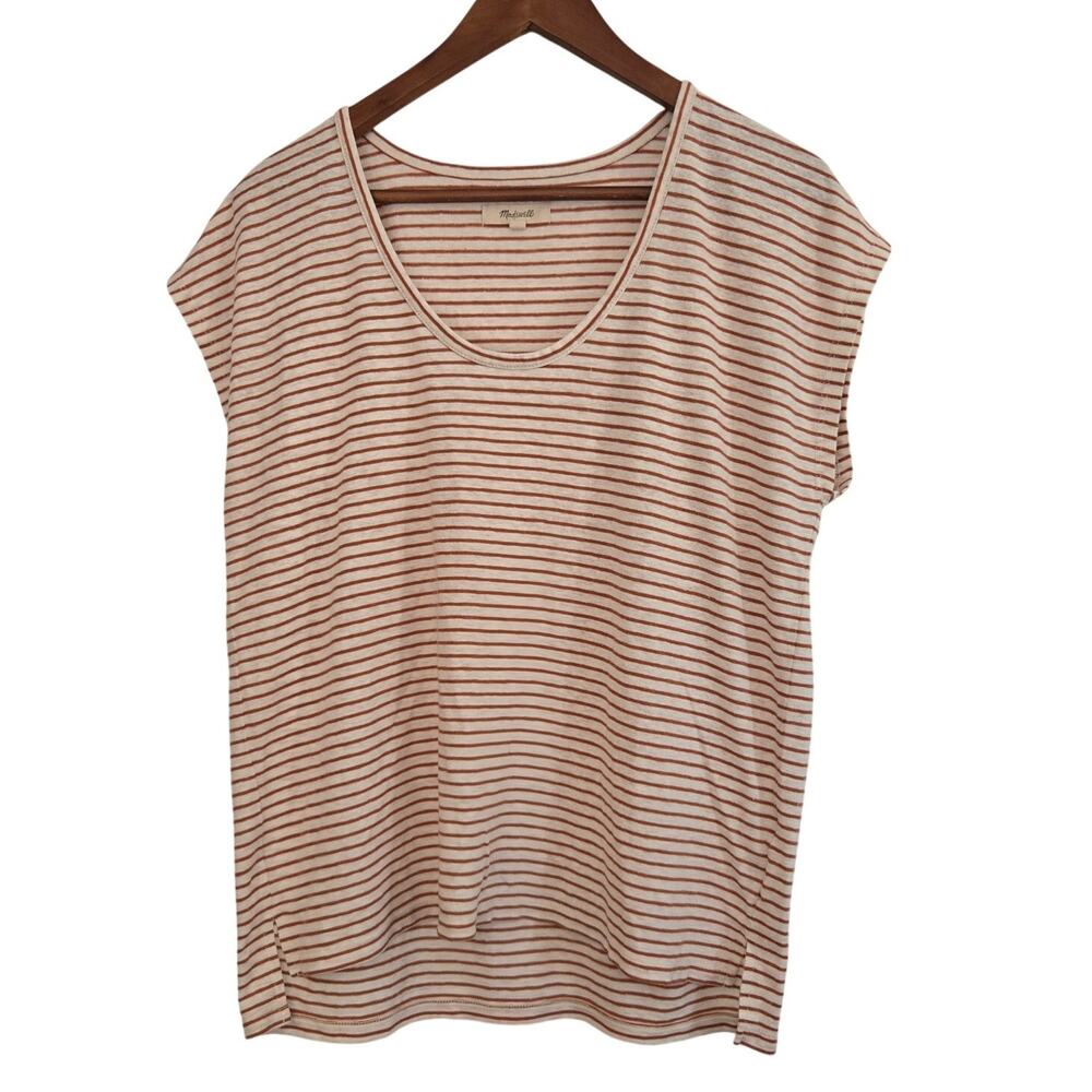 Madewell Rust  White Striped TShirt Quiet Luxury Capsule Wardrobe Staple Medium 